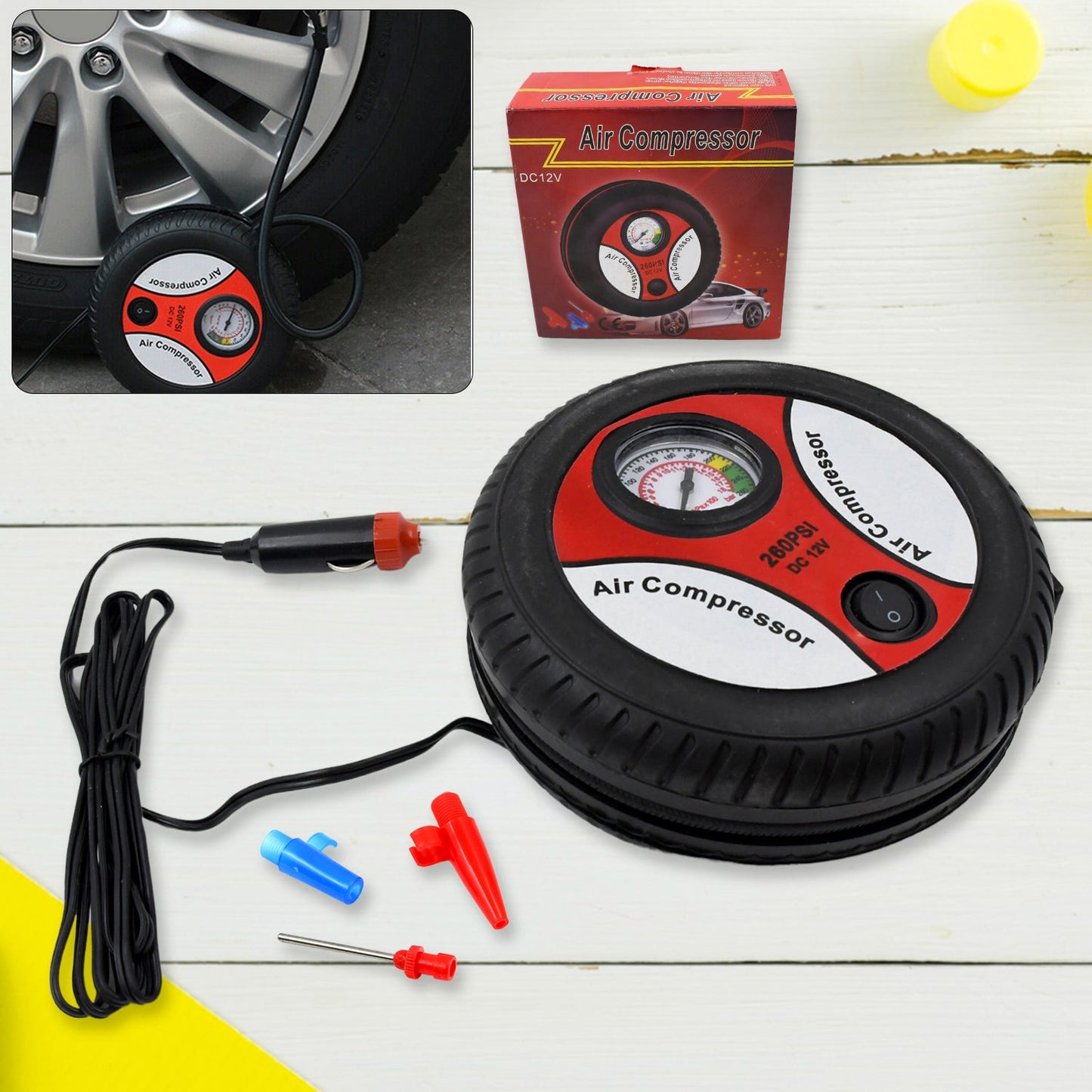 Tyre Inflator for Bike/Scooty 12V 260 PSI Tyre Inflator Air Pump