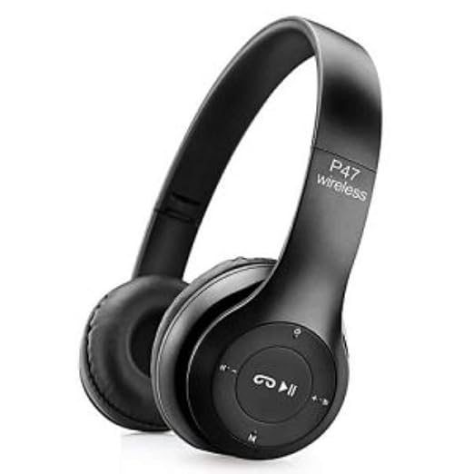 P47 Wireless Bluetooth On Ear Headphones Volume Control, HD Sound and Bass, Mic, SD Card Slot AUX Connect