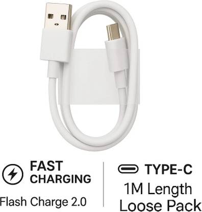 vivo USB Type C Cable 1 m Flash Charge 2.0 Type C Fast Data Cable  (Compatible with Vivo, Realme, Oneplus, Oppo, Mi, Samsung, Infinix, Moto, Tecno, Itel, iQoo, White, One Cable)