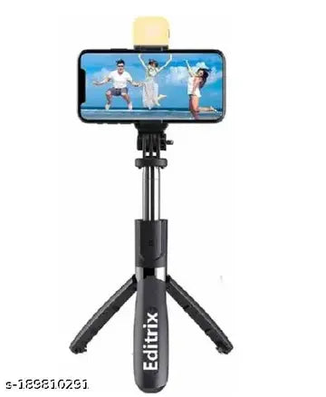 R1S Selfie Stick with LED Fill Light & Tripod Mount – 1.7M Extendable for Android Phones Bluetooth Selfie Stick  (Black, Remote Included)