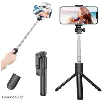 R1S Selfie Stick with LED Fill Light & Tripod Mount – 1.7M Extendable for Android Phones Bluetooth Selfie Stick  (Black, Remote Included)