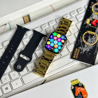 24K Gold Series9 HD Curved Display, Dual Strap, Bluetooth Calling Smartwatch  (golden Strap,2 free strap inside)