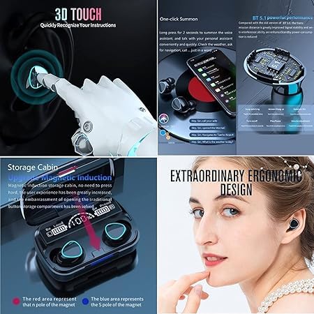 M10 Earbuds, Bluetooth Buds, Touch Control Wireless Earphones Bluetooth  (Black, True Wireless)